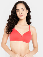 Clovia Padded Non-Wired Full Cup Multiway T-shirt Bra in Orangish Red - Cotton