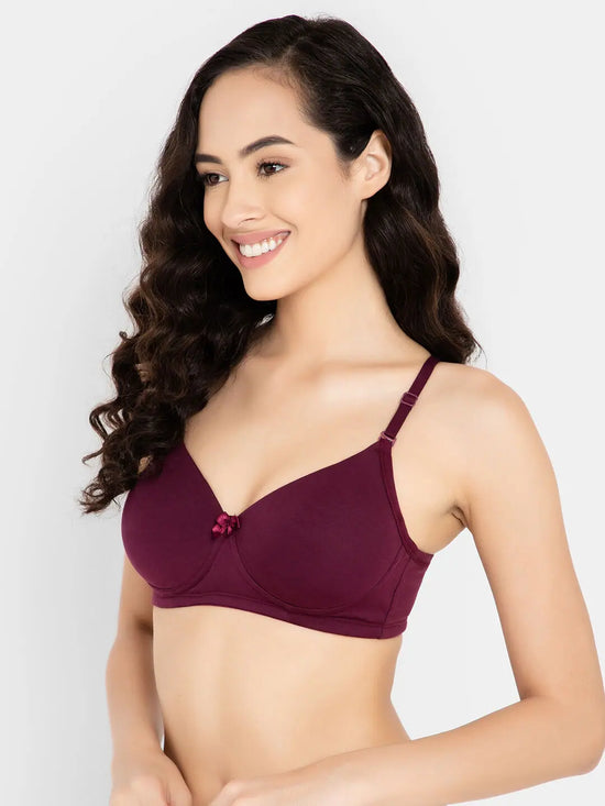 Clovia Padded Non-Wired Full Cup Multiway T-shirt Bra in Wine Colour - Cotton