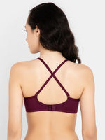 Clovia Padded Non-Wired Full Cup Multiway T-shirt Bra in Wine Colour - Cotton