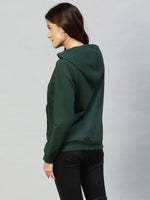 Rigo Women Bottle Green Foil Print Hooded Sweatshirt