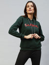 Rigo Women Bottle Green Foil Print Hooded Sweatshirt