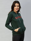 Rigo Women Bottle Green Foil Print Hooded Sweatshirt