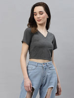 Rigo Women Charcoal Basic V Neck Top