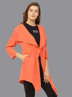 Rigo Women Coral Pink Waterfall Collar Front Open Long Shrug