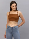 Rigo Women Brown Ribbed Strappy Crop Top