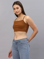 Rigo Women Brown Ribbed Strappy Crop Top