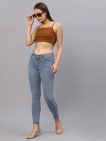 Rigo Women Brown Ribbed Strappy Crop Top