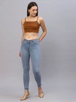 Rigo Women Brown Ribbed Strappy Crop Top