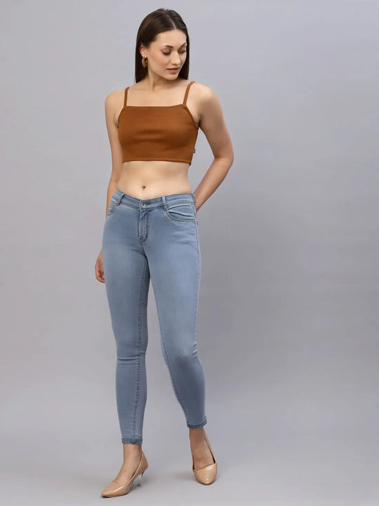 Rigo Women Brown Ribbed Strappy Crop Top