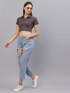 Rigo Women Maroon Self Texture Collared Crop Top