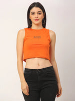 Rigo Women Orange Game Onn Printed Cotton Round Neck Tank Top