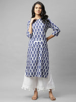 Rigo Women White Ikkat Style Printed Straight Kurta