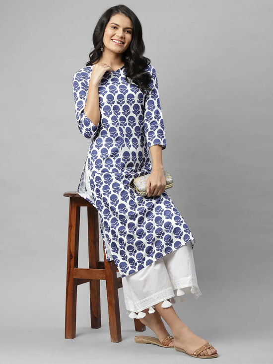 Rigo Women White Ikkat Style Printed Straight Kurta