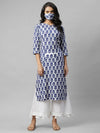 Rigo Women White Ikkat Style Printed Straight Kurta