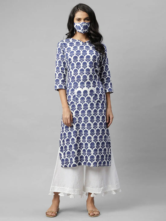 Rigo Women White Ikkat Style Printed Straight Kurta