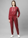 Rigo Women Maroon Self Texture Hooded Fleece Track Suit