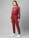 Rigo Women Maroon Self Texture Hooded Fleece Track Suit