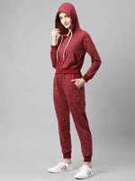 Rigo Women Maroon Self Texture Hooded Fleece Track Suit