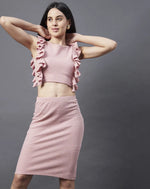 Rigo Women Peach Ruffle Shimmering Sleeveless Co-Ord Set