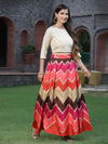 Juniper Women`s Coral Silk Crepe Printed Flared Lehenga Choli Sets