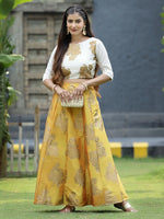 Juniper Women`s Mustard Dupion Printed Flared Lehenga Choli Sets