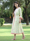 Juniper Women's Limegreen Cambric Embroidered & Printed Jacket Style Kurta