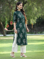 Juniper Women's Jadegreen Rayon Slub Bandhani Straight Kurta