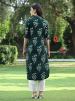 Juniper Women's Jadegreen Rayon Slub Bandhani Straight Kurta