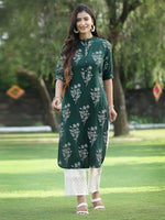 Juniper Women's Jadegreen Rayon Slub Bandhani Straight Kurta