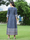 Juniper Women's Indigo Cambric Printed Anarkali Dress