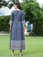 Juniper Women's Indigo Cambric Printed Anarkali Dress