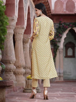 Juniper Women's Mustard Muslin Embroidered Straight Kurta Sets