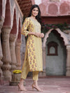 Juniper Women's Mustard Muslin Embroidered Straight Kurta Sets