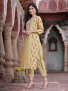 Juniper Women's Mustard Muslin Embroidered Straight Kurta Sets