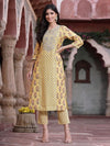 Juniper Women's Mustard Muslin Embroidered Straight Kurta Sets