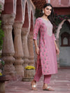 Juniper Women's Pink Muslin Embroidered Straight Kurta Sets