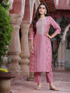 Juniper Women's Pink Muslin Embroidered Straight Kurta Sets