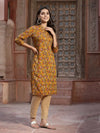 Juniper Women's Mustard Muslin Printed Straight Kurta