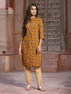 Juniper Women's Mustard Muslin Printed Straight Kurta