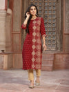 Juniper Women's Maroon Rayon Printed Straight Kurta