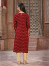 Juniper Women's Maroon Rayon Printed Straight Kurta