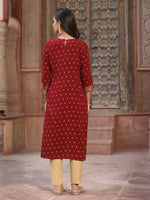 Juniper Women's Maroon Rayon Printed Straight Kurta