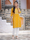 Juniper Women's Mustard Rayon Placement Print Straight Kurta