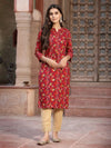 Juniper Women's Red Muslin Printed Straight Kurta