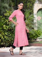 Juniper Women's Pink Rayon Printed A-Line Kurta