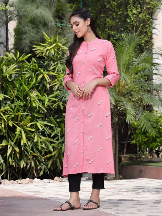 Juniper Women's Pink Rayon Printed A-Line Kurta