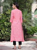 Juniper Women's Pink Rayon Printed A-Line Kurta