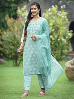 Juniper Women's Sky Blue Cotton Cambric Festive Printed Kurta Set