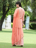 Juniper Peach Mono Viscose Festive Embroidered Printed Straight Kurta Sharara Dupatta Set