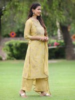 Juniper Mustard Chanderi Festive Embroidered Placement Printed A-line Kurta Set